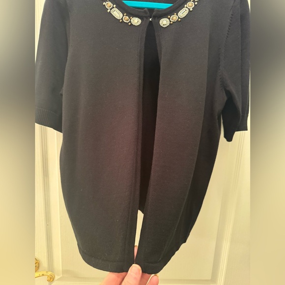 NY Collection Black Embellished Collar 1/2 Sleeve Open Cardigan Ladies XL. NWOT - Picture 2 of 12